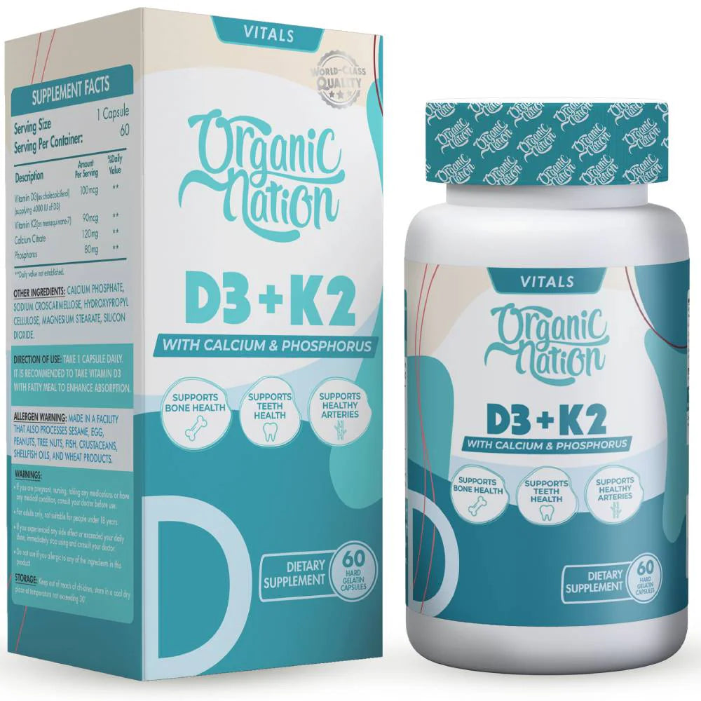 Organic Nation D3 + K2 with Calcium & Phosphorus