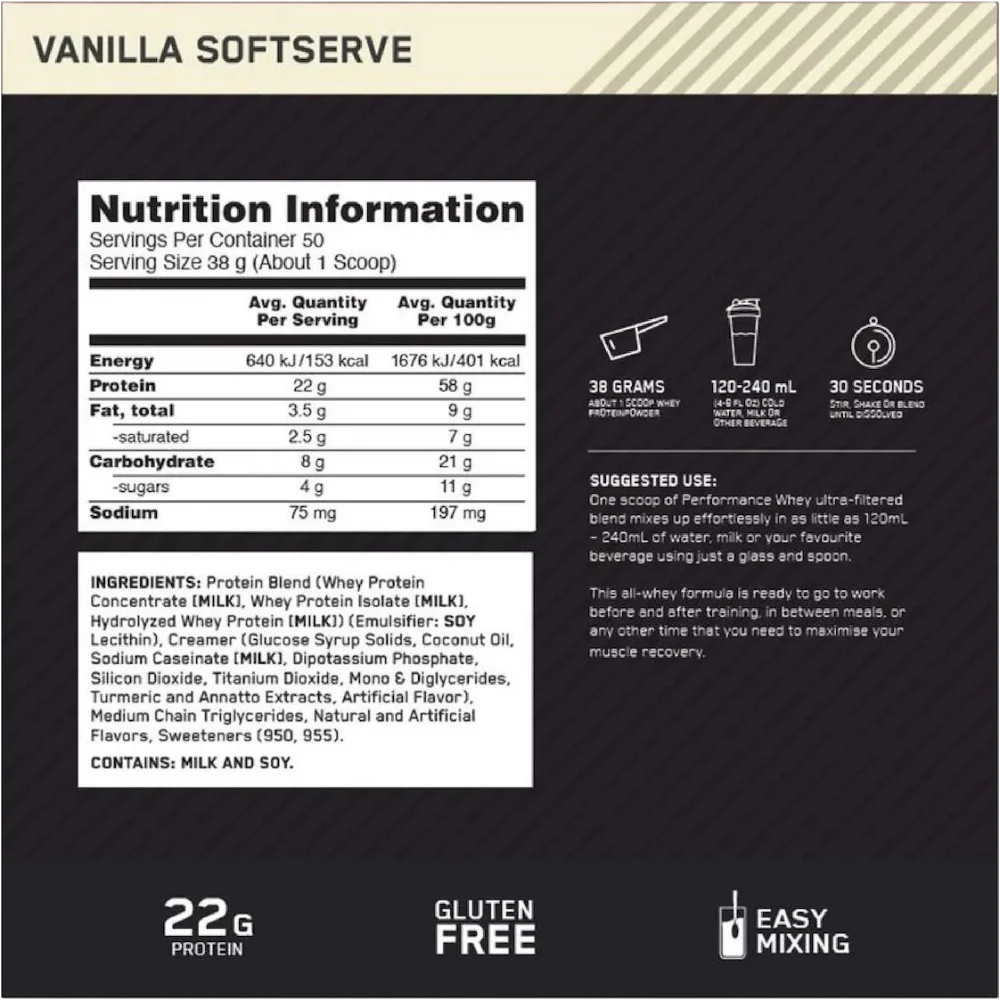 optimum nutrition whey performance