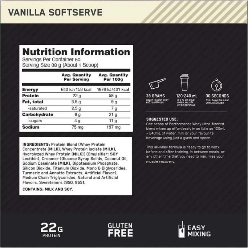 optimum nutrition whey performance